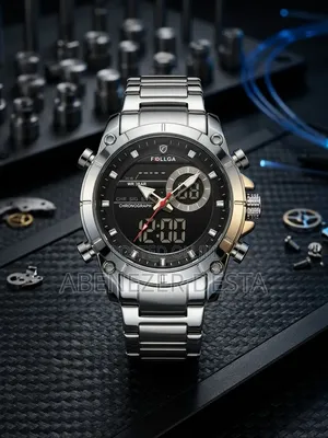 FOLLGA Silver-Toned Men's Dual-Display Wristwatch