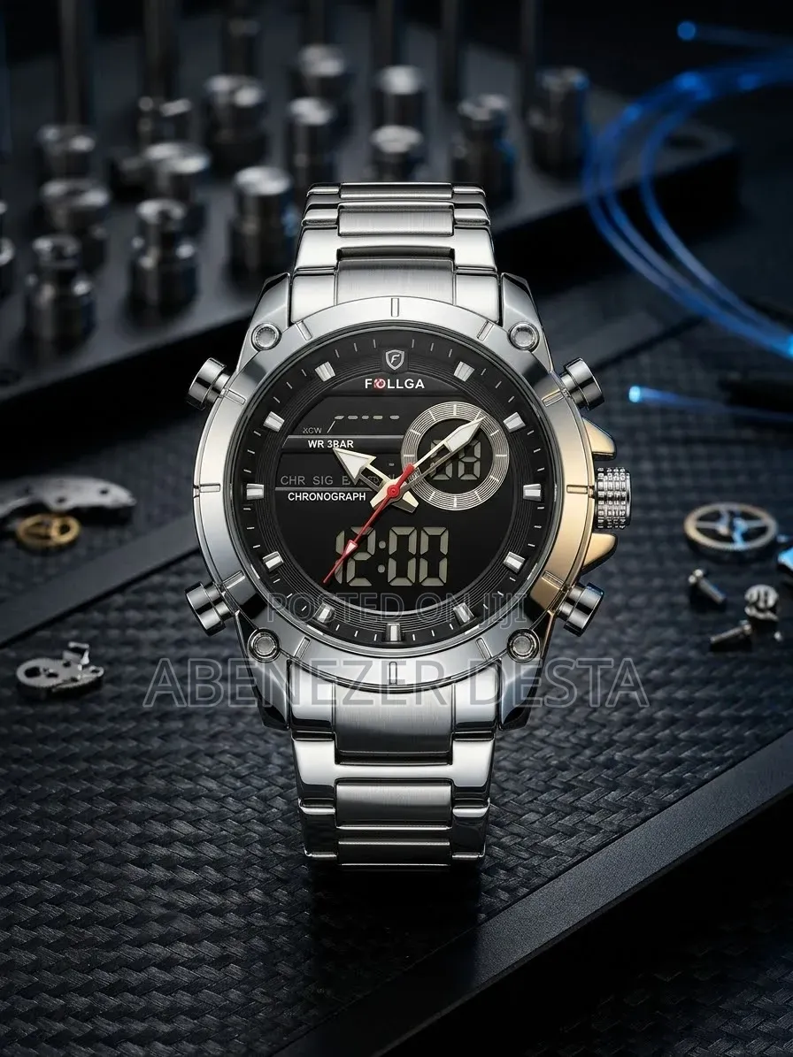FOLLGA Silver-Toned Men's Dual-Display Wristwatch