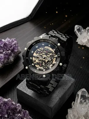 Kamri Watch Men's Skeleton-Style Wristwatch Featuring Black Stainless
