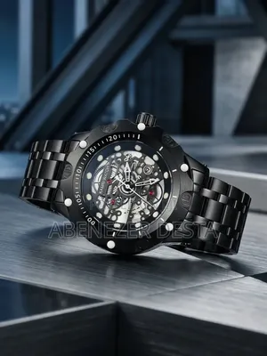 Kamri Watch Men's Skeleton-Style Wristwatch Featuring Black Stainless