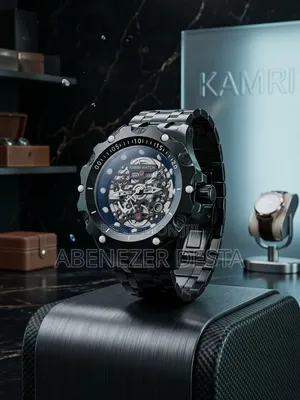 Kamri Watch Men's Skeleton-Style Wristwatch Featuring Black Stainless