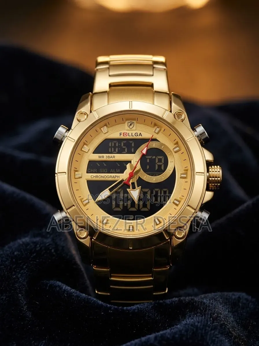 Follga, a Men's Dual-Display Analog- Digital Quartz Sports