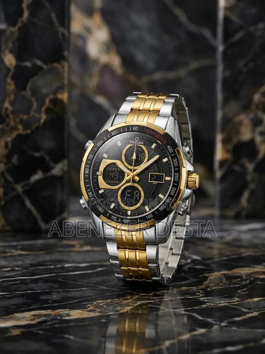 FOLLGA GOLDEN HOUR Luxury Analog Digital Watch, Dual-Display