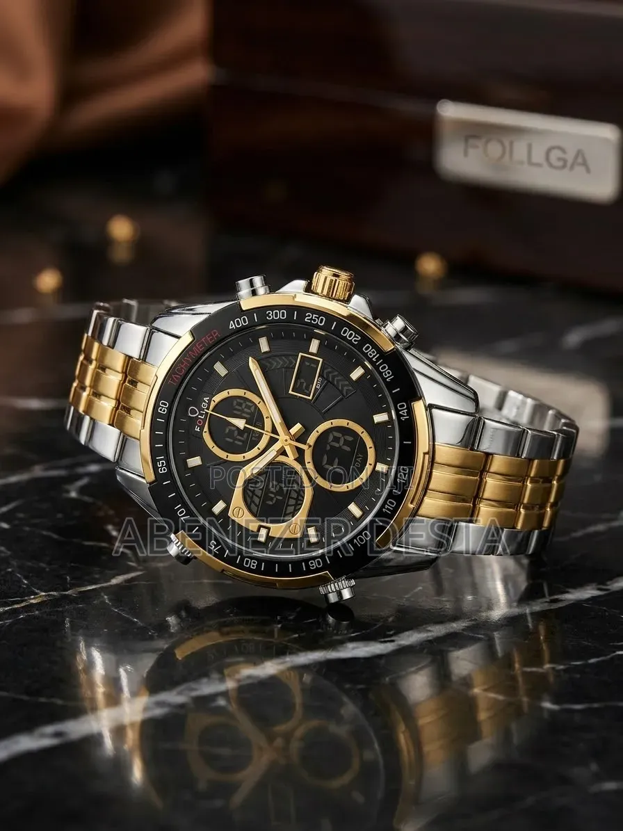 FOLLGA GOLDEN HOUR Luxury Analog Digital Watch, Dual-Display