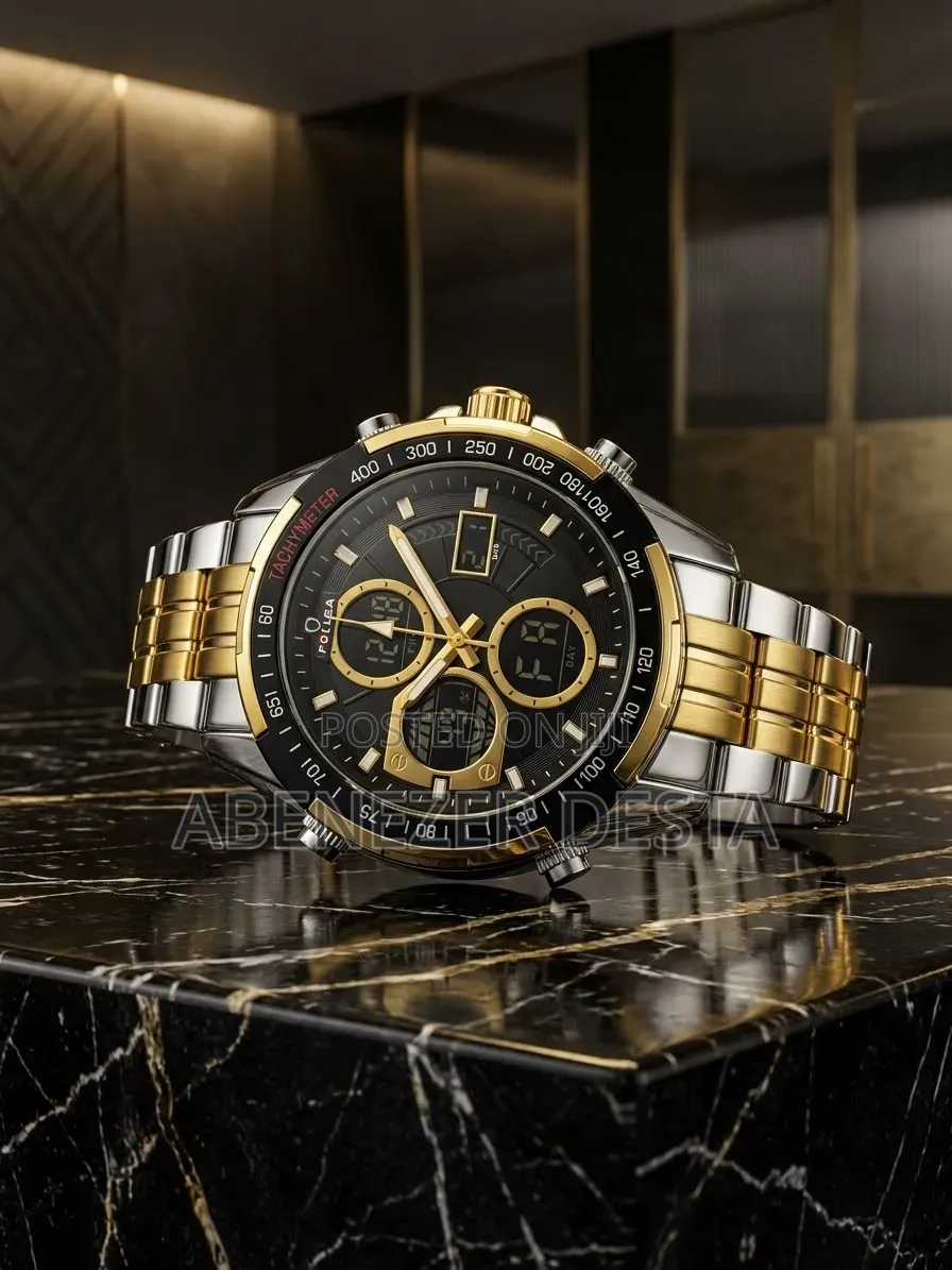 FOLLGA GOLDEN HOUR Luxury Analog Digital Watch, Dual-Display