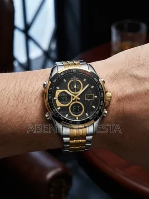 FOLLGA GOLDEN HOUR Luxury Analog Digital Watch, Dual-Display