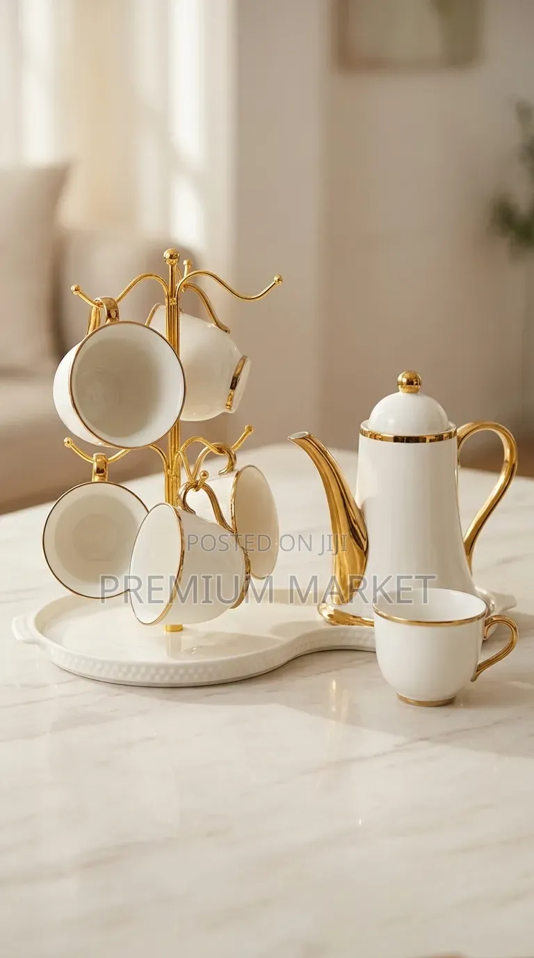 Porcelain Tea and Milk Serving Set With Steele Holder የወተት ማቅረቢያ