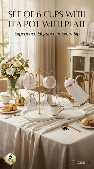 Porcelain Tea and Milk Serving Set With Steele Holder የወተት ማቅረቢያ
