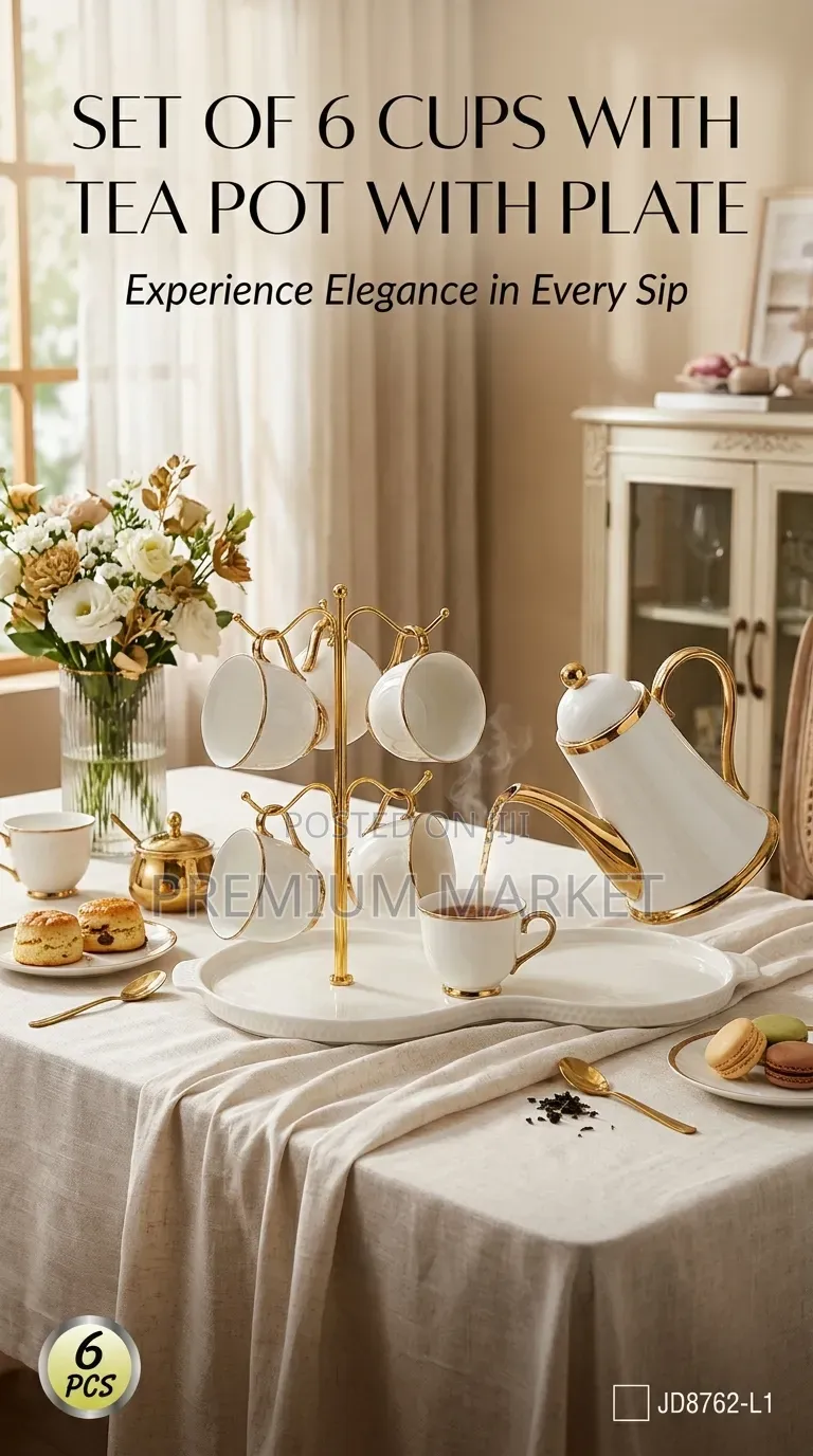 Porcelain Tea and Milk Serving Set With Steele Holder የወተት ማቅረቢያ
