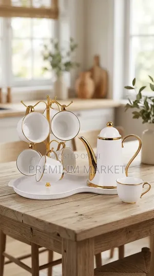 Porcelain Tea and Milk Serving Set With Steele Holder የወተት ማቅረቢያ