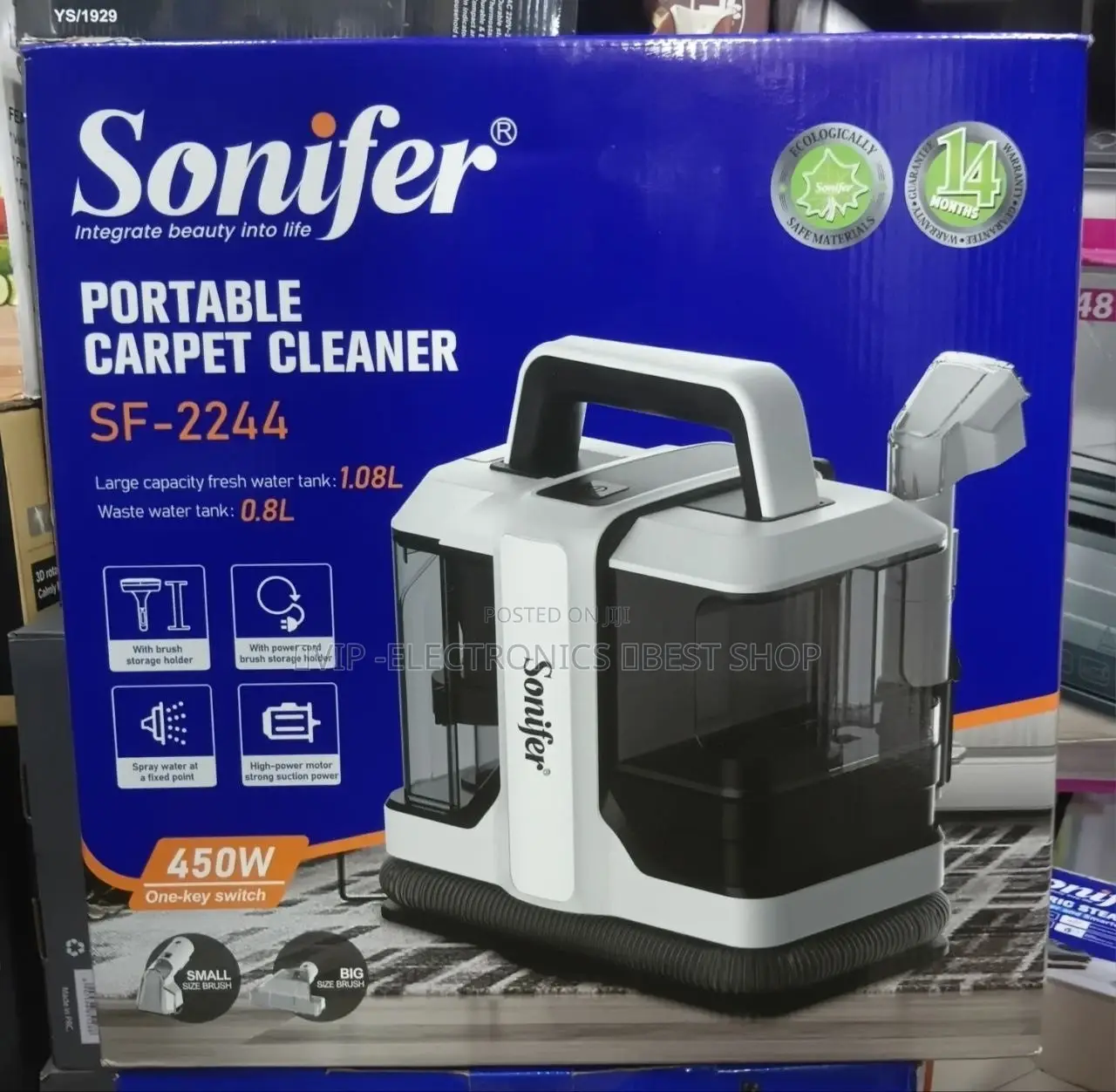 Sonifer Portable Carpet Cleaner 450W Powerful Suction Dual Water Tanks