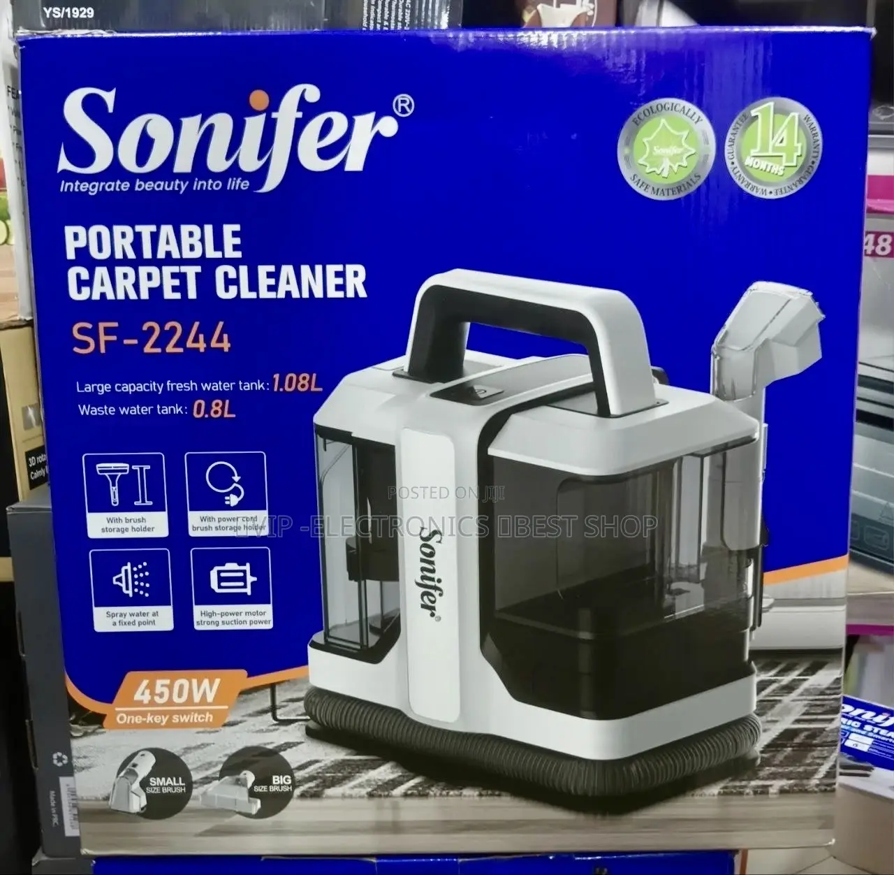 Sonifer Portable Carpet Cleaner 450W Powerful Suction Dual Water Tanks