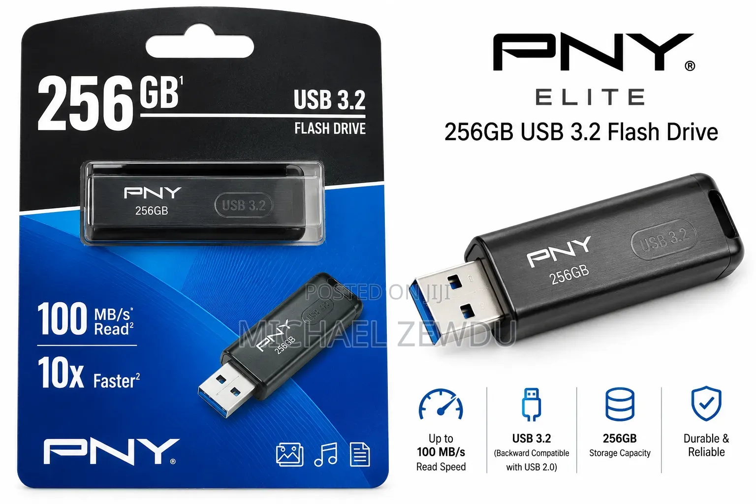 PNY Elite 256GB USB 3.2 Flash Drive – 100mb/S