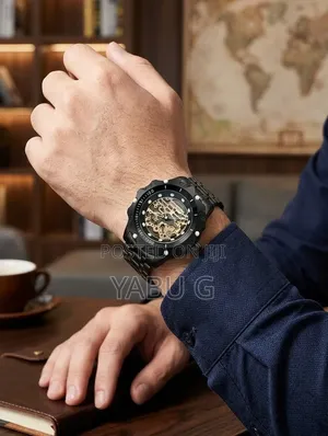 Kamri Watch Men's Skeleton-Style Wristwatch Featuring a Black