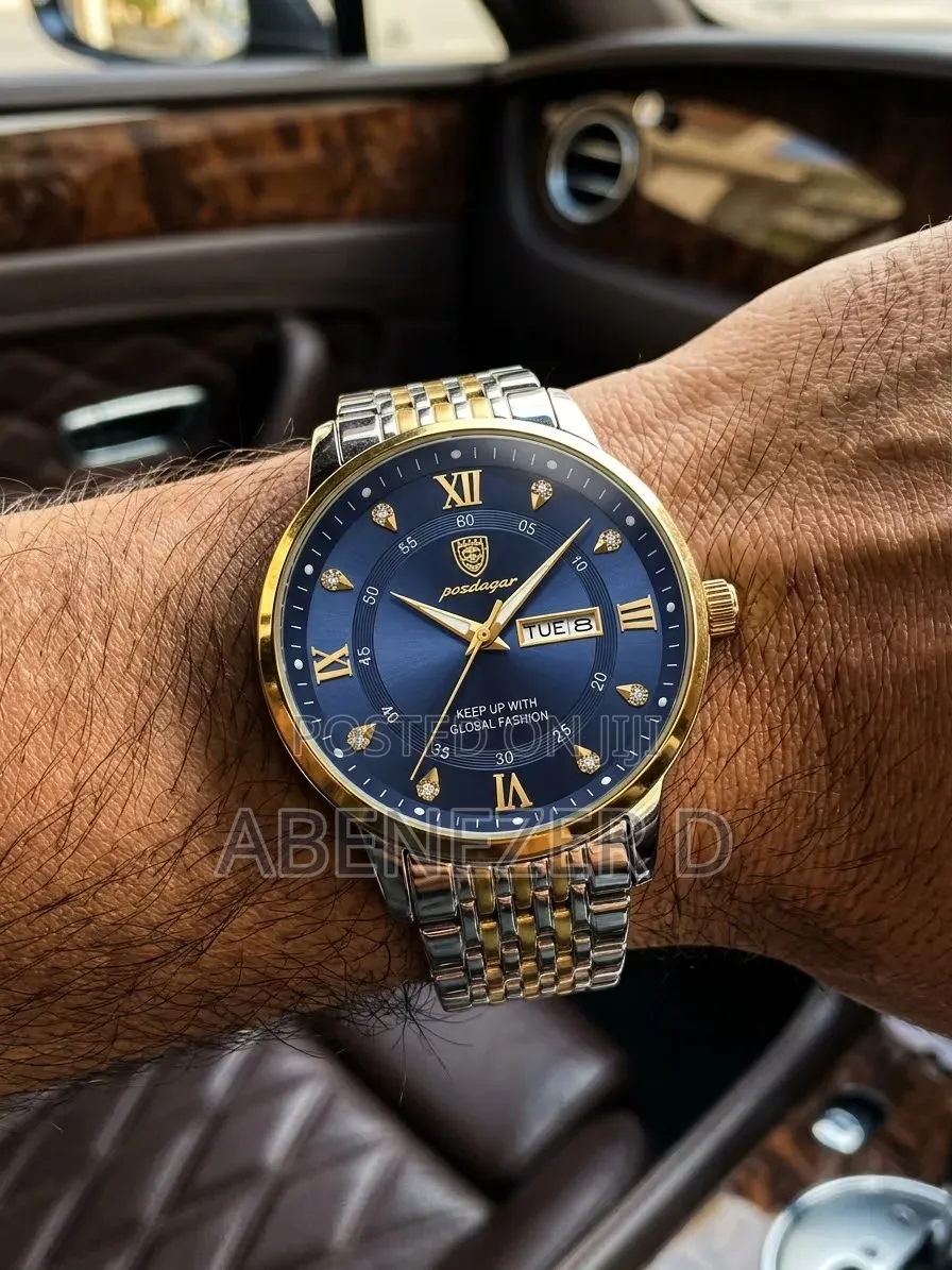 Poedagar 836 Men's Quartz Watch With a Blue Dial Gold Silver Two-Tone