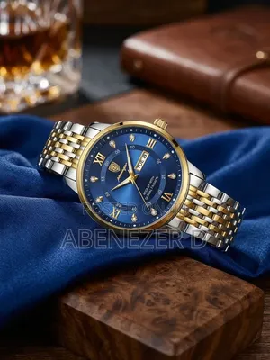 Poedagar 836 Men's Quartz Watch With a Blue Dial Gold Silver Two-Tone