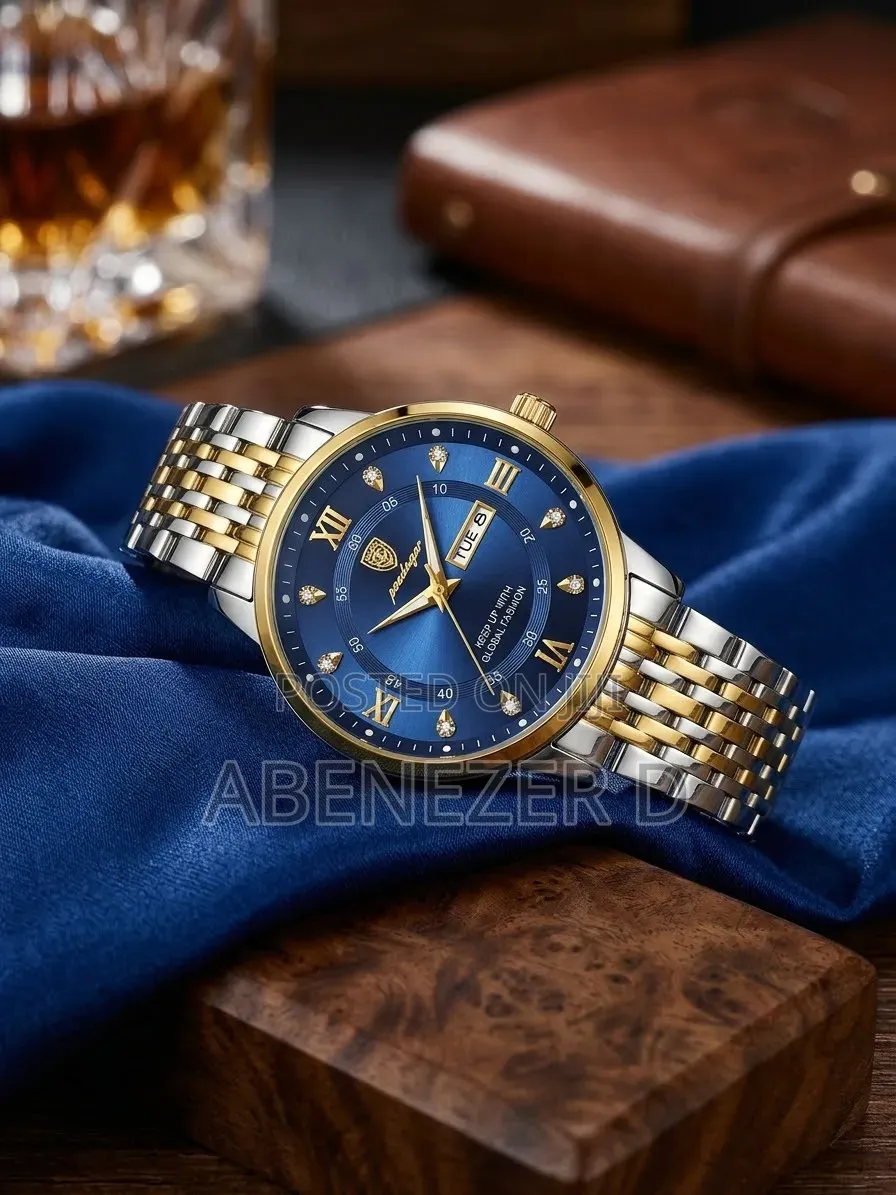 Poedagar 836 Men's Quartz Watch With a Blue Dial Gold Silver Two-Tone