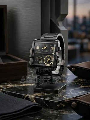 Fitron Featuring a Large Square Case, Stainless Steel Black Bandanalog