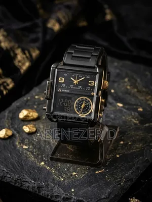 Fitron Featuring a Large Square Case, Stainless Steel Black Bandanalog