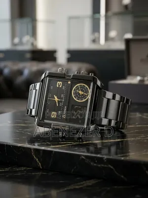 Fitron Featuring a Large Square Case, Stainless Steel Black Bandanalog