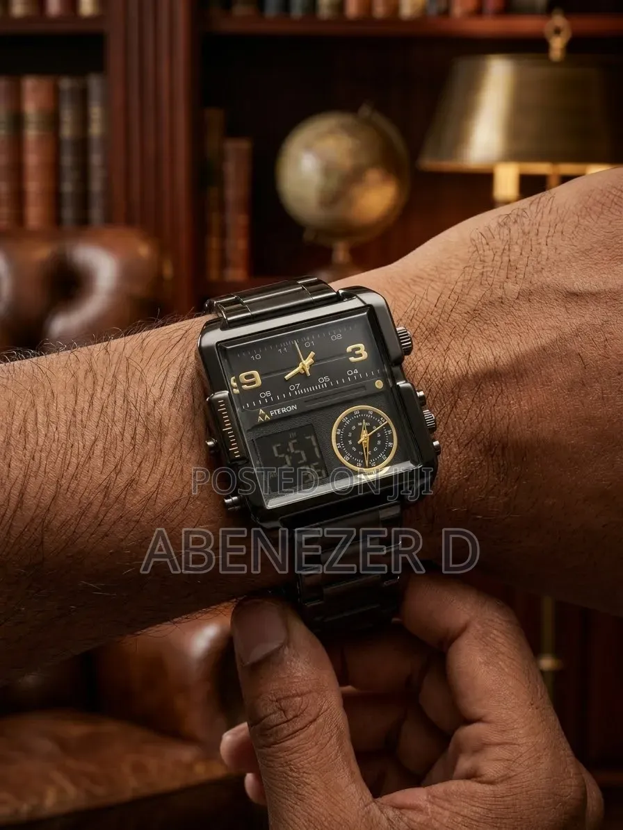 Fitron Featuring a Large Square Case, Stainless Steel Black Bandanalog