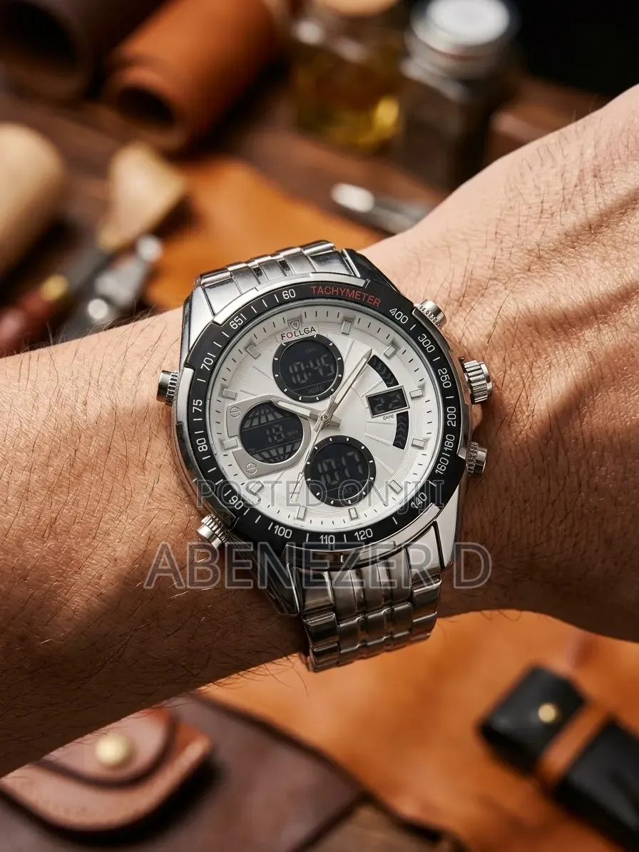 FOLLGA Analog-Digital Luxury Stainless Steel Sports Wristwatch