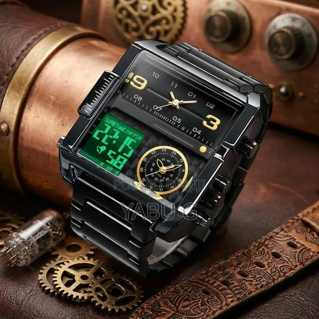 Fitron Square-Cased Dual-Display (Analog and Digital) Men's Wristwatc