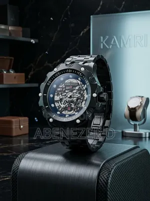Kamri Watch Men's Skeleton-Style Wristwatch Featuring Black Stainless