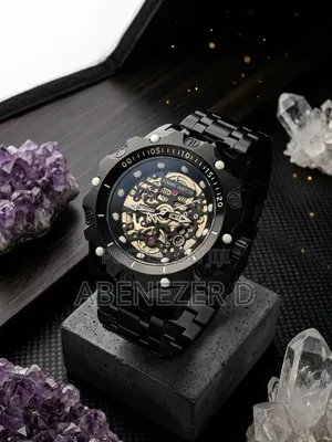 Kamri Watch Men's Skeleton-Style Wristwatch Featuring Black Stainless
