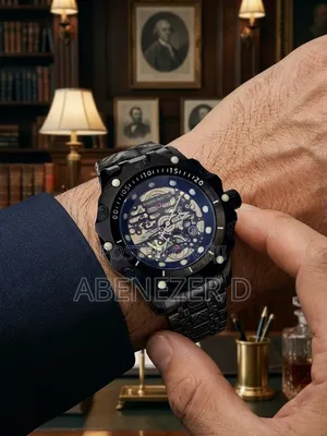 Kamri Watch Men's Skeleton-Style Wristwatch Featuring Black Stainless