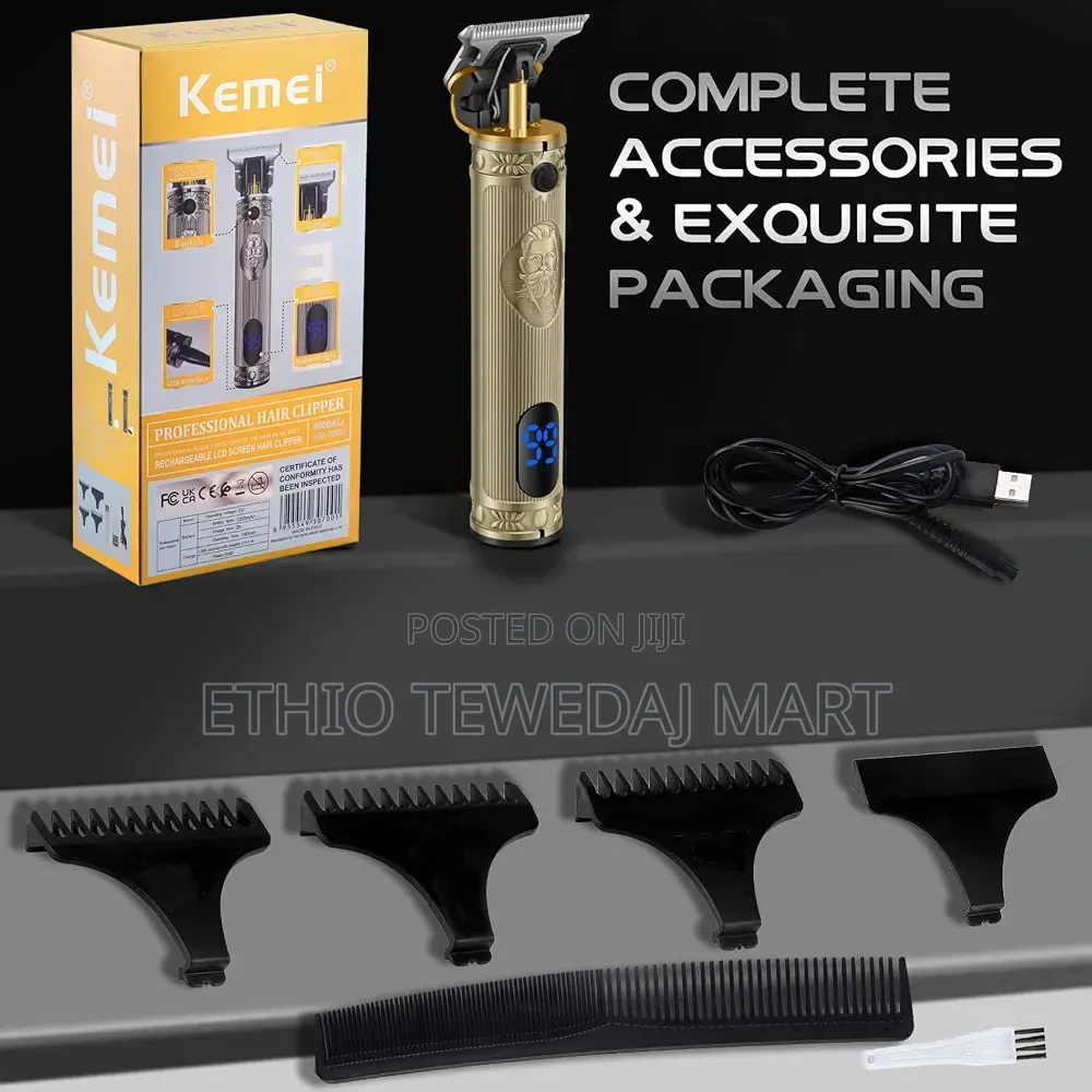 Kemei Professional Rechargeable Hair Clipper Beard Trimmer የፀጉር መቁረጫ