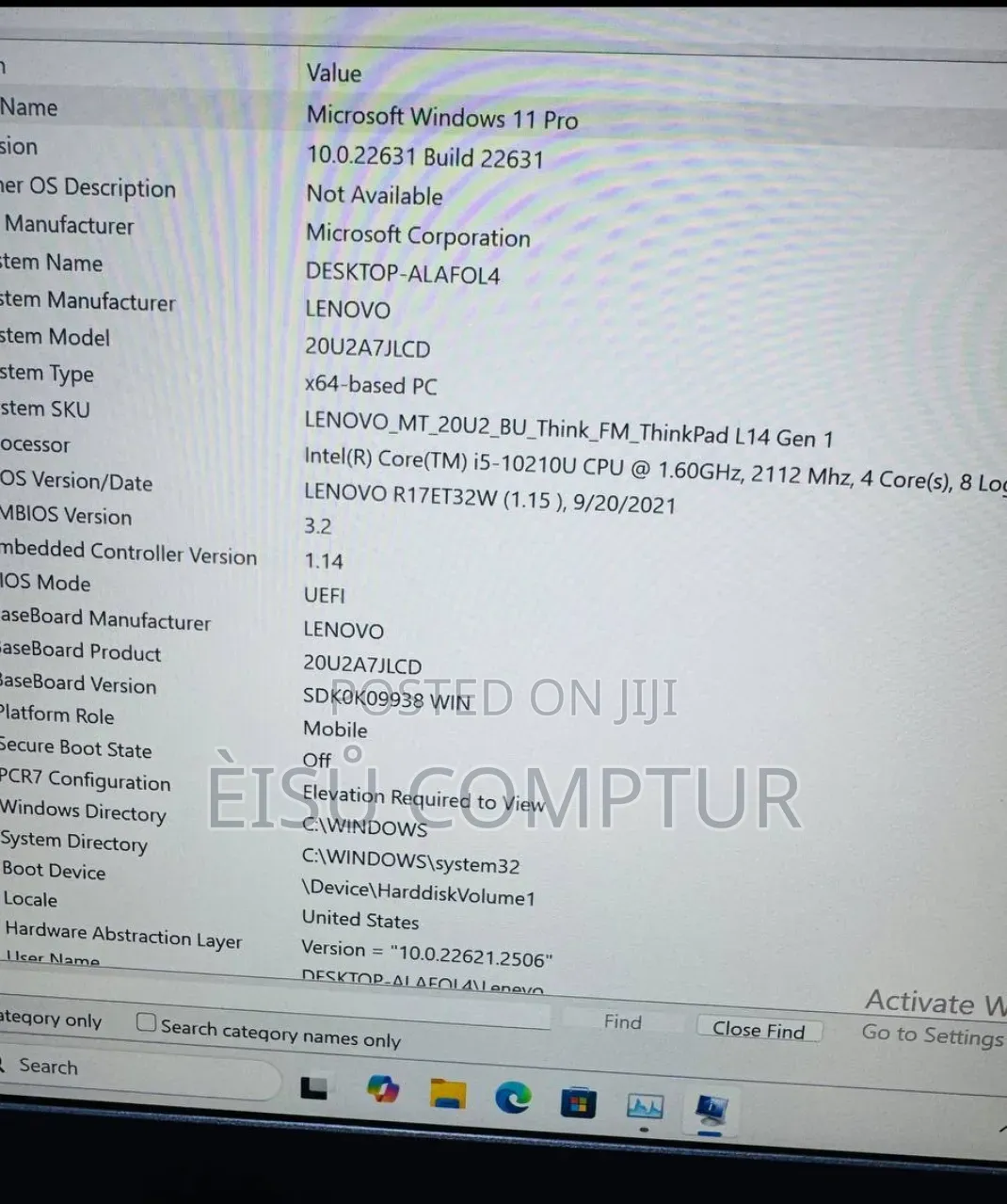 New Laptop Lenovo L14 G1 8GB Intel Core i5 SSD 256GB