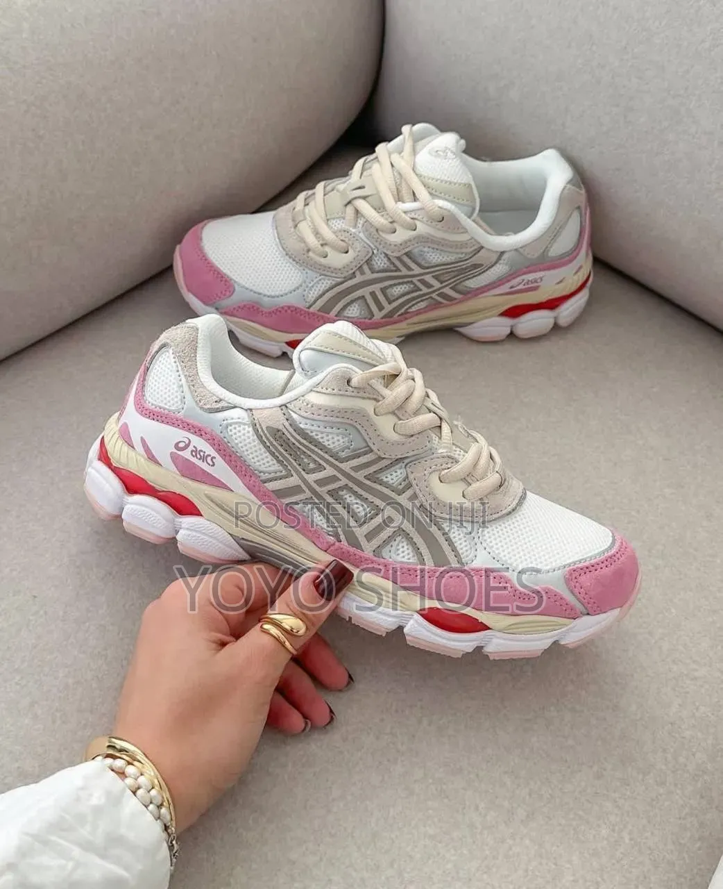 Asics Gel NYC Cream, Mineral Beige, Pink Fashion Sneaker Shoe