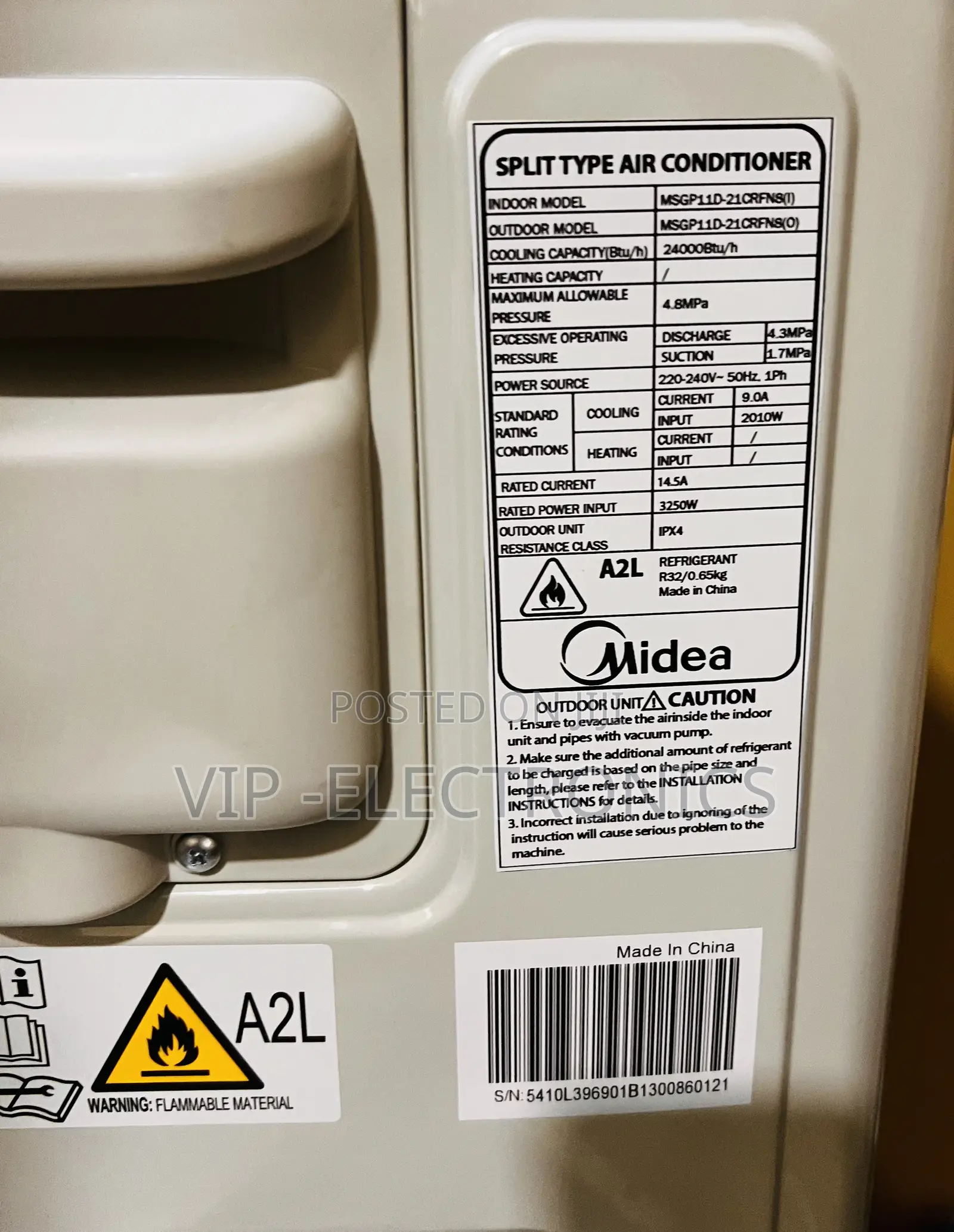 Midea Air Conditioner 24,000 BTU Split Powerful Cooling 3250W Original