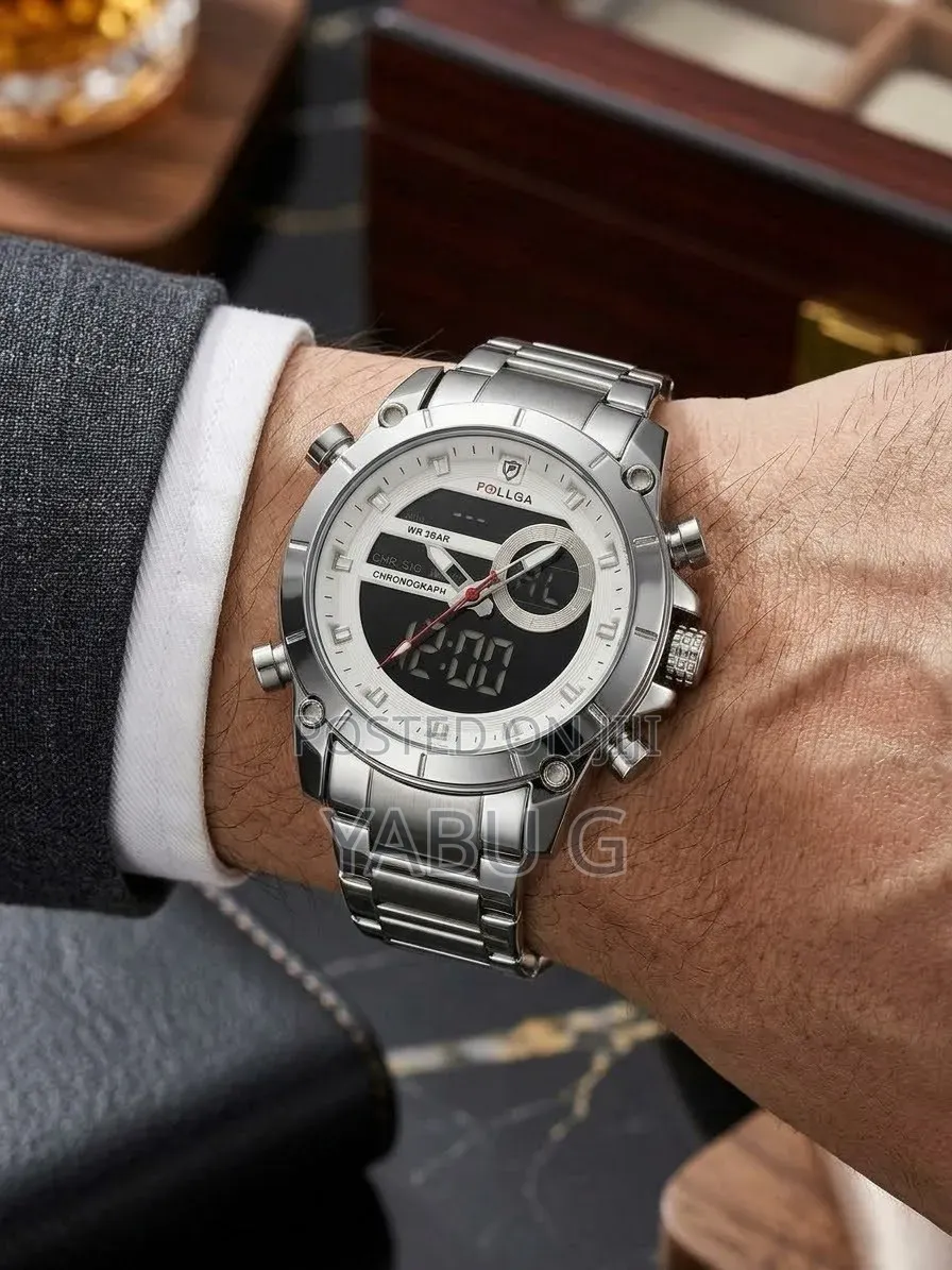 FOLLGA Silver-Toned Men's Dual-Display Wristwatch