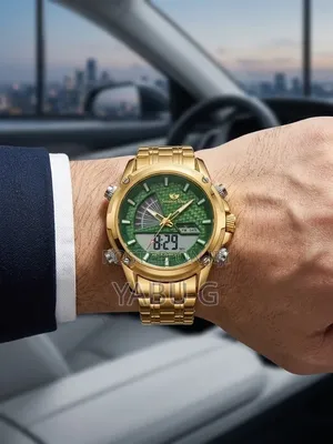 Success Way Gold-Toned Men's Dual-Display (Analog and Digital)