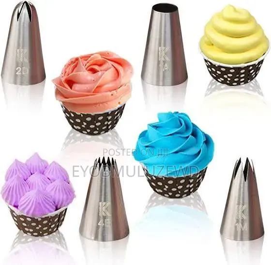 6pcs Decorating Nozzle የኬክ እና የዛሬም ቅርፅ መስሪያ