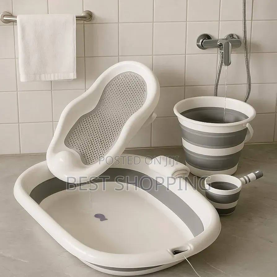 Foldable Baby Bath Set Tub የልጆች የገላ ማጠብያ ሙሉ ሴት 4 in 1