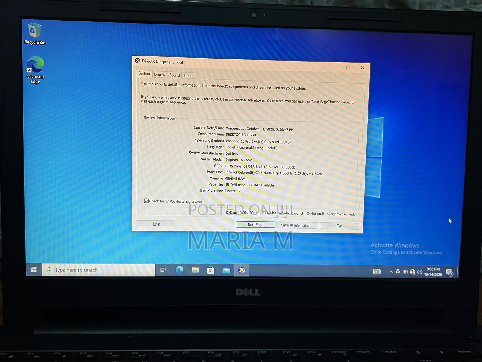 Laptop Dell Inspiron 15 3552 4GB Intel Celeron HDD 500GB