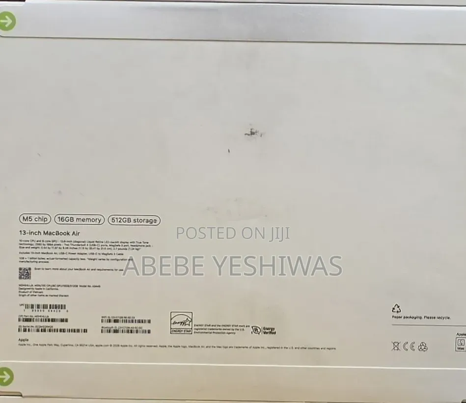 New Laptop Apple MacBook Air 2026 M5 16GB Apple M5 SSD 512GB