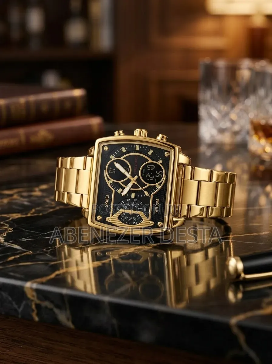 SKMEI 2229 Is a Bold, Gold-Tone Dual-
Movement Sports and Business