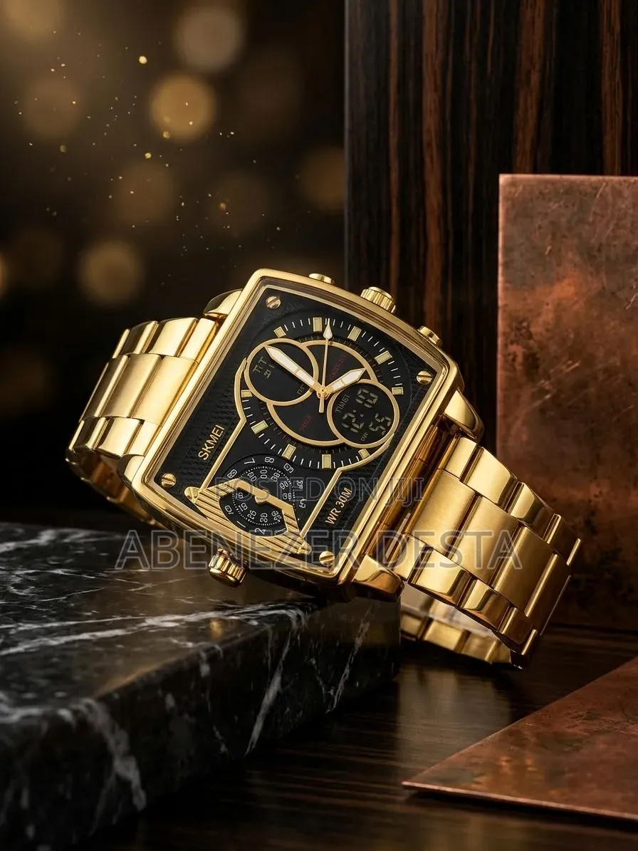 SKMEI 2229 Is a Bold, Gold-Tone Dual-
Movement Sports and Business