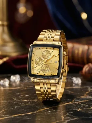 Gold-Tone BINBOND Square Men's Quartz Chronograph Watch Featuring