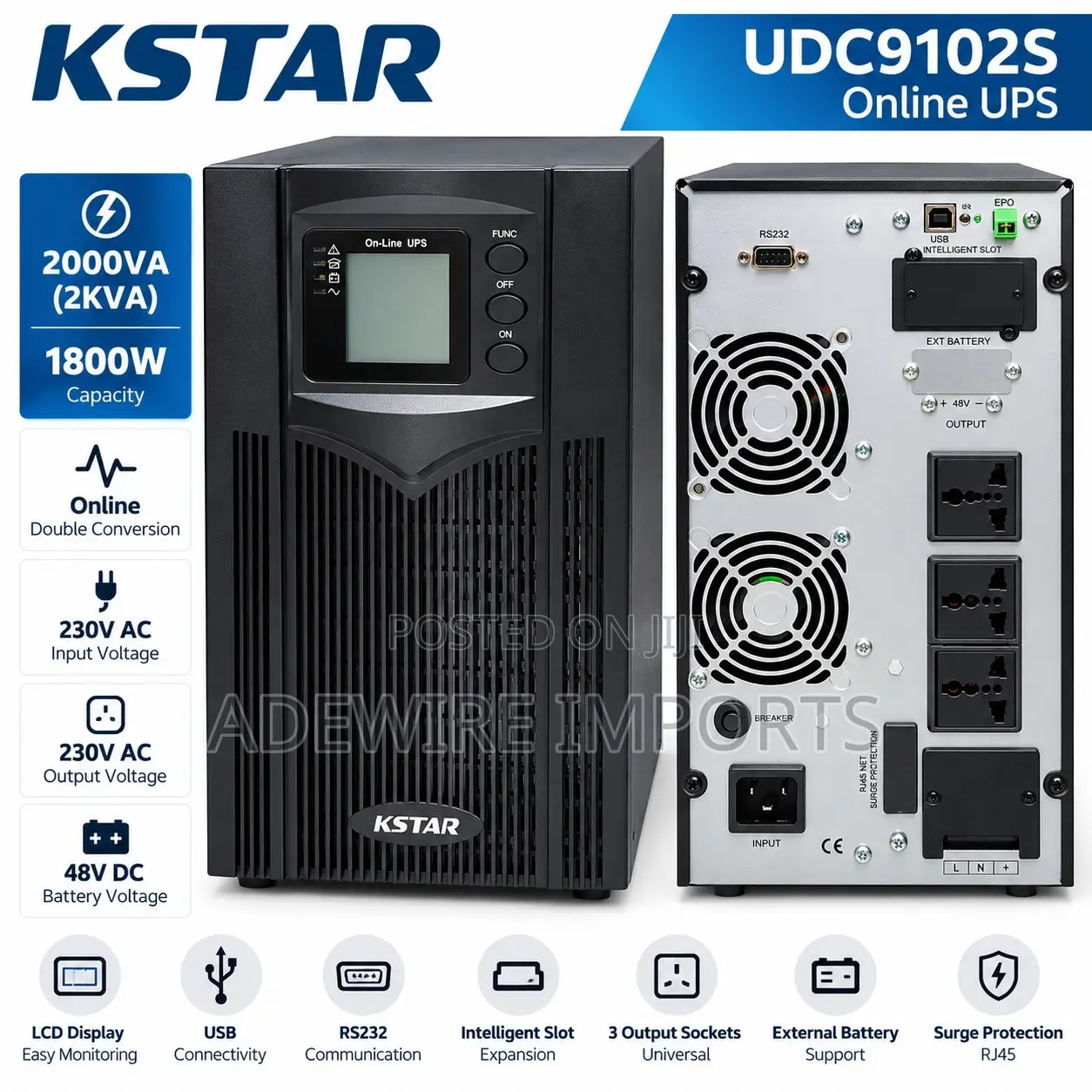 Kstar Udc9102s 2kva / 1.8kw Online Double Conversion Ups (48v Dc) With