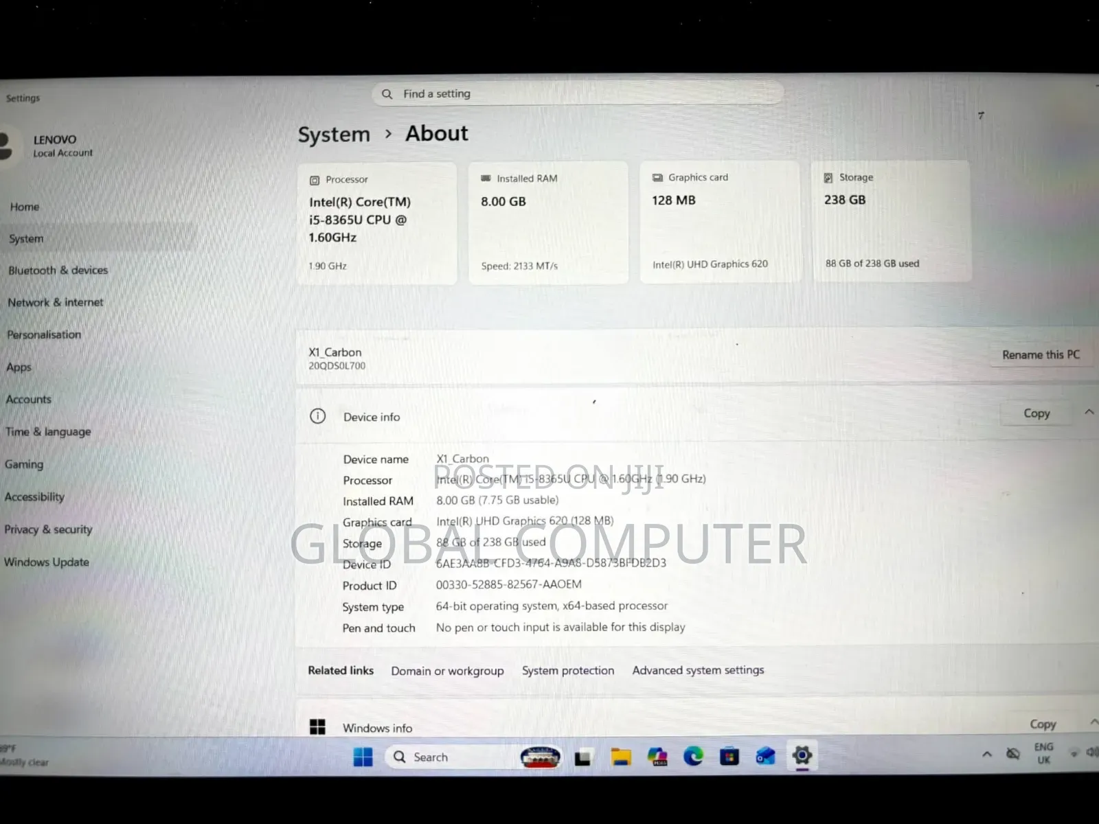 Laptop Lenovo ThinkPad X1 Carbon 16GB Intel Core i5 SSD 512GB