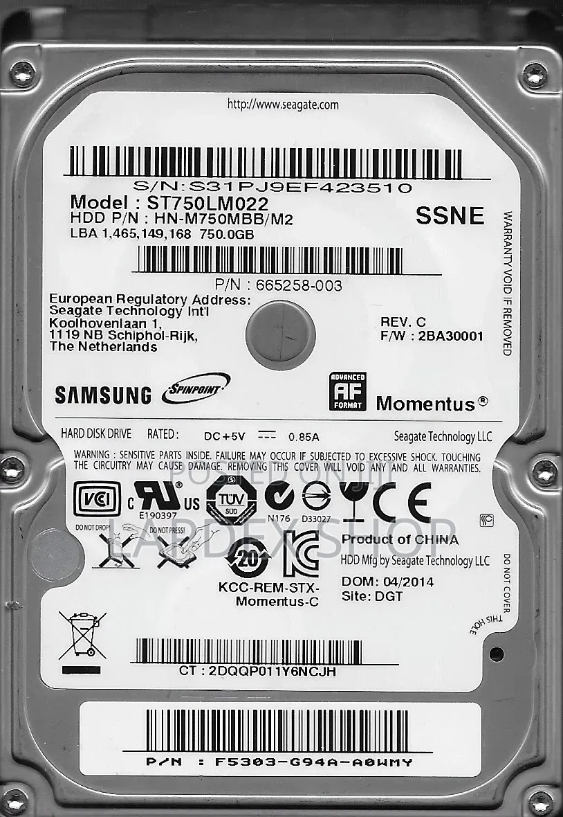 Samsung 750GB Hard Drive for Laptop