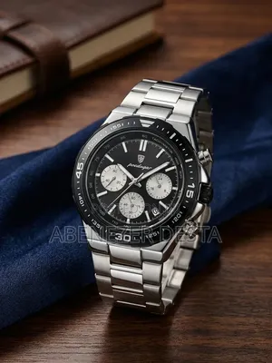 Poedagar Men Quartz Chronograph Stainless Steel Watch With Black Dial