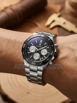 Poedagar Men Quartz Chronograph Stainless Steel Watch With Black Dial