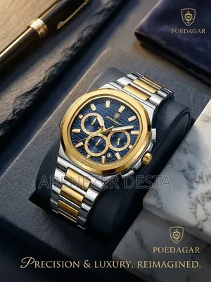 POEDAGAR Model 834 Two-Tone Chronograph Watch With a Blue Dial, Gold