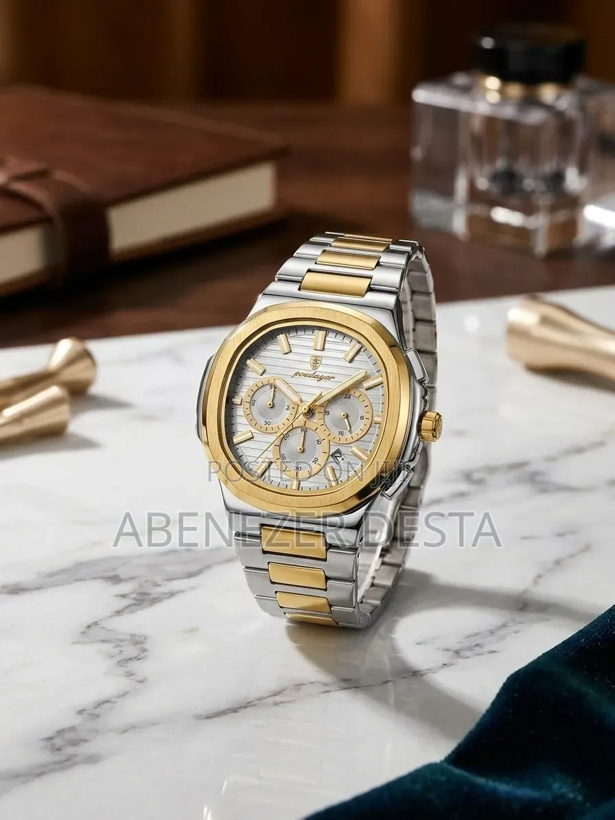 Poedagar Men Chronograph Quartz Watch in a Two-Tone Gold and Silver